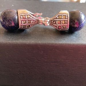 Marcasite Style 925  Pyrite And Navy Earrings